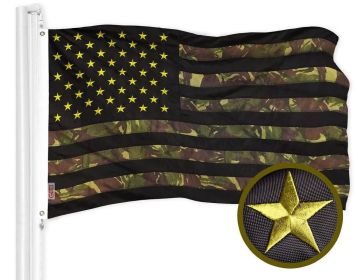 American USA Camouflage Flag 3x5 Ft Embroidered 420D Polyester Green Stars Camo Stripes Embroidered Stars Sewn Stripes Indoor Outdoor Brass Grommets