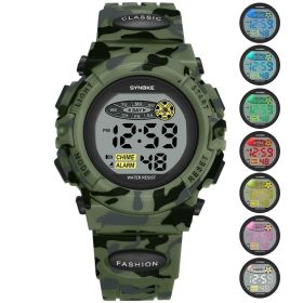 Colorful Luminous Electronic Watch For Children And Students (Color: Camouflage green)