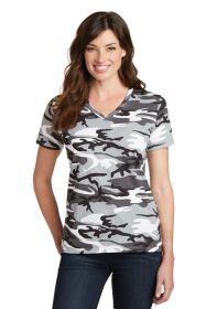 Port & Company Ladies Core Cotton Camo V-Neck Tee LPC54VC (Color: Winter Camo, size: XS)