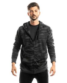 Burnside B8615 Men's French Terry Full-Zip Hooded Sweatshirt (Color: BLACK CAMO/ BLK, size: XL)